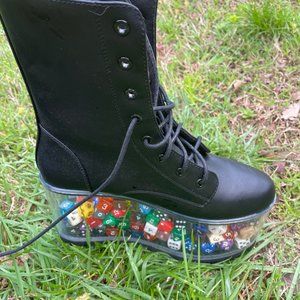 YRU QLOUD ULTRA BLACK PLATFORM BOOTS CLEAR SOLE SZ 8